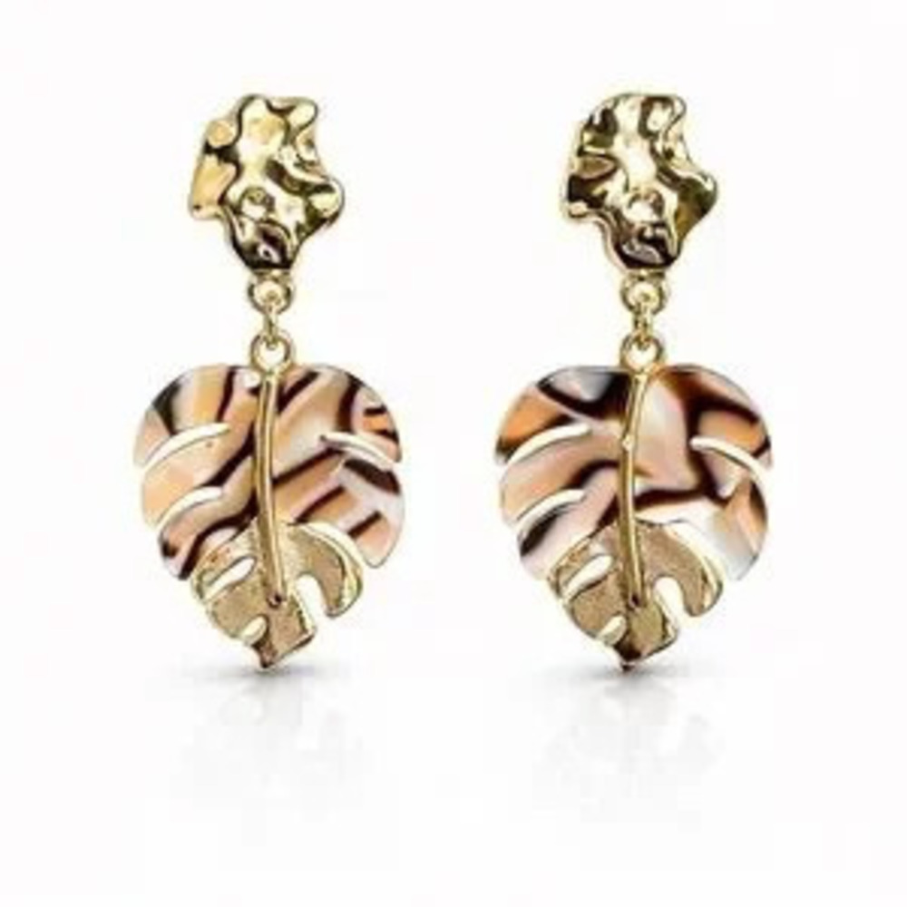 Gold and Brown Leaf Drop Earrings